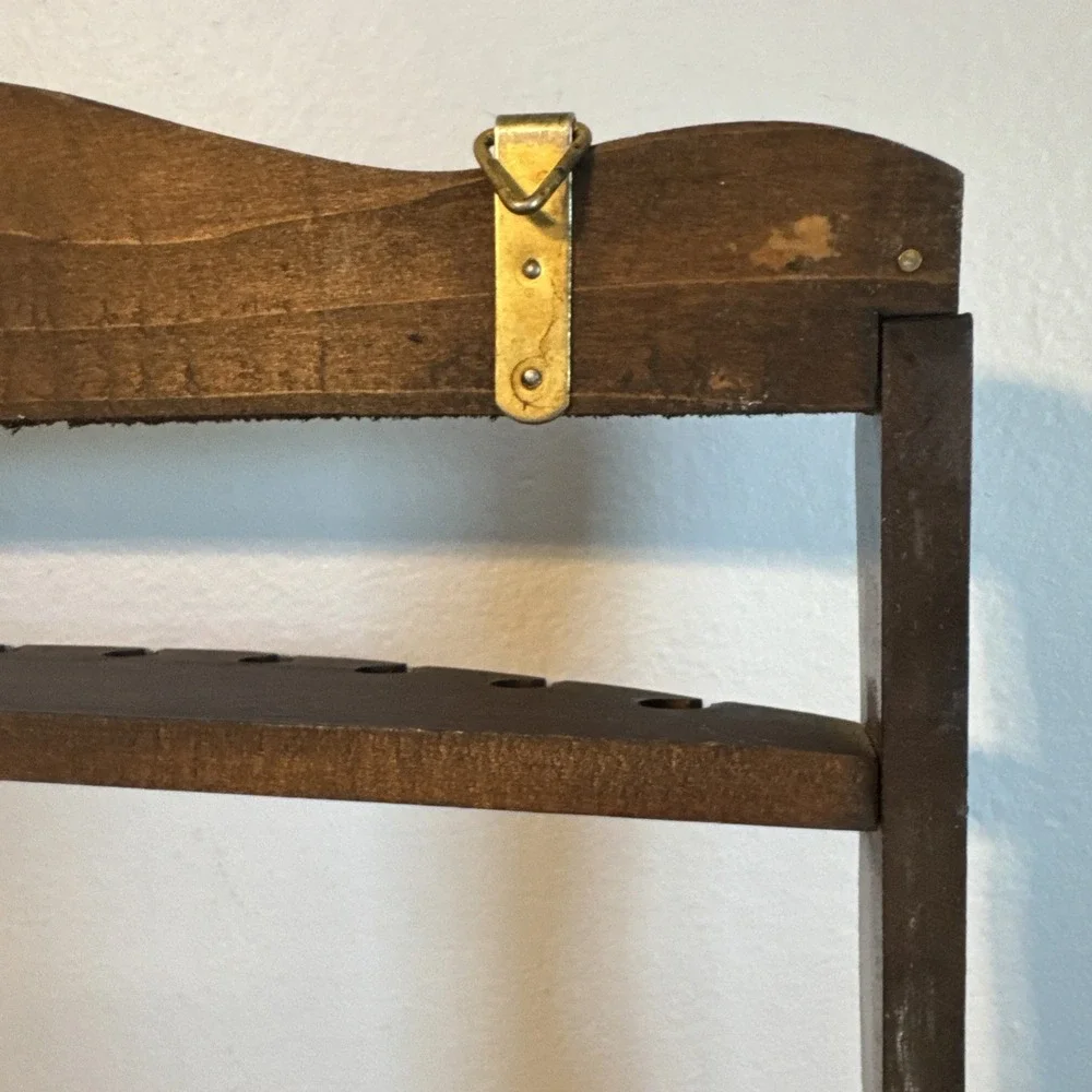 Vintage Wooden Spoon Rack 18 Slots Wall‑Mounted Display Holder, Collapsible